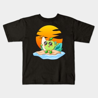 Surfer Apple Kawaii Character Funny Summer Beach Surfing Kids T-Shirt